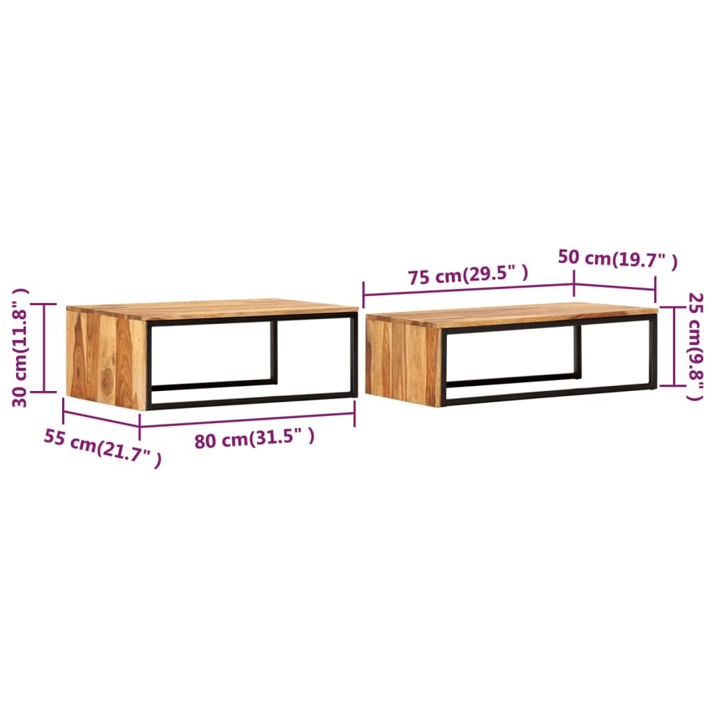 2 pcs Solid Sheesham Wood Nesting Tables Y403345