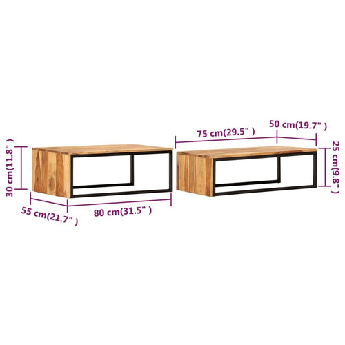 2 pcs Solid Sheesham Wood Nesting Tables Y403345