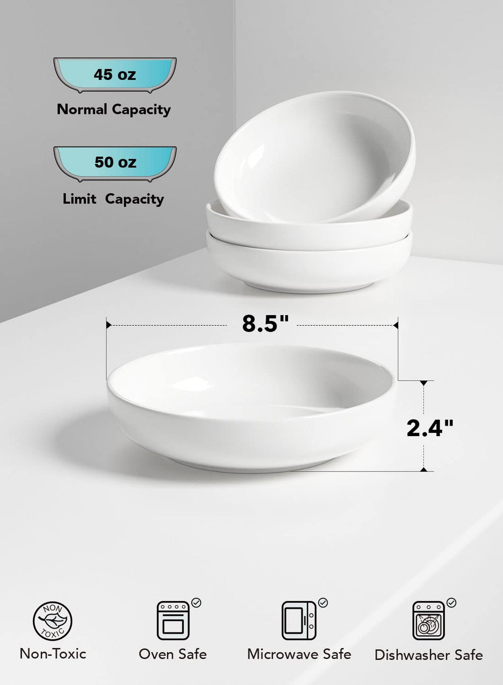 45 oz White Pasta Bowls Set of 4 H861