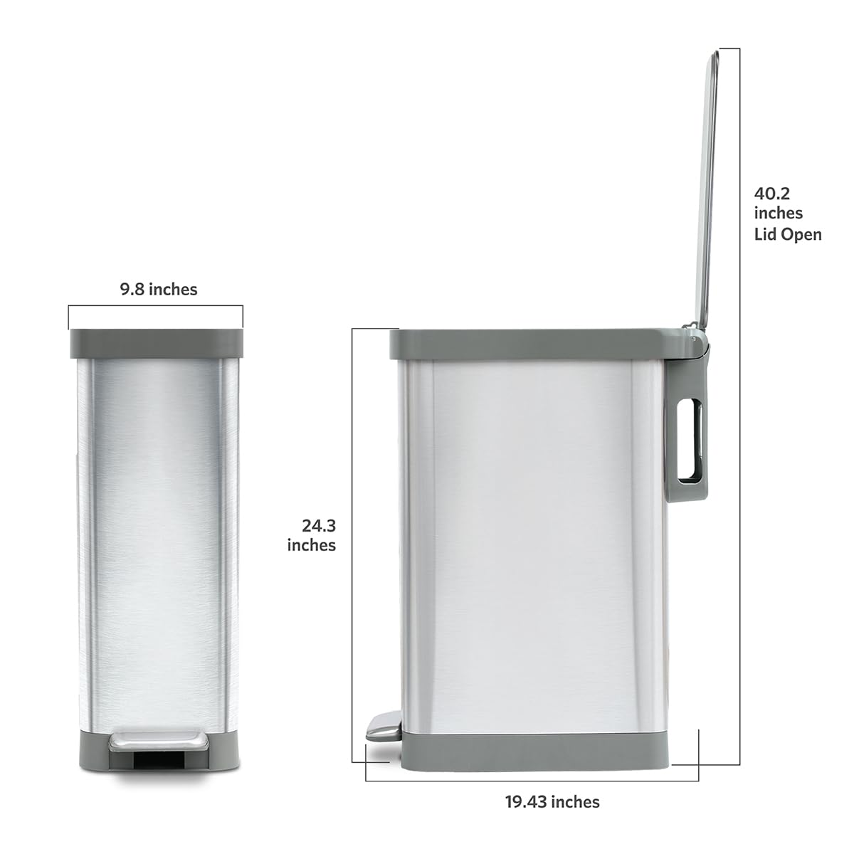 Narrow 12 Gallon Stainless Steel Step Trash Can with Soft Close Lid Z112316