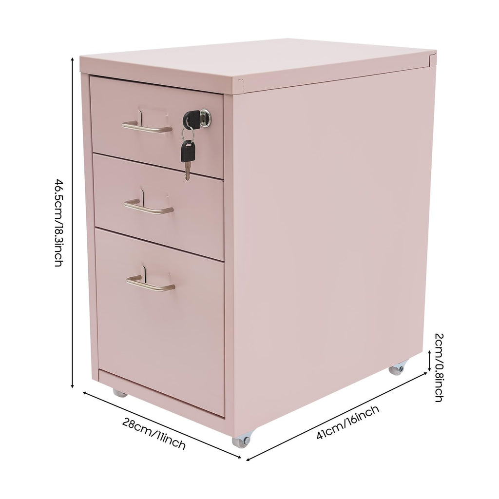 Pink 3 Drawer Metal File Cabinet with Lock O6625