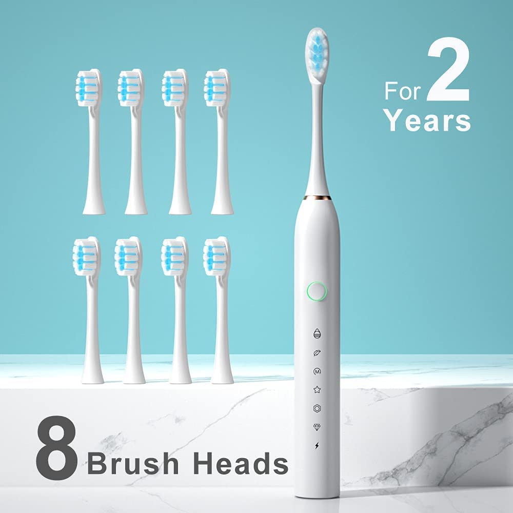 2 Pack Electric Toothbrush with 8 Brush Heads Black+White D27216