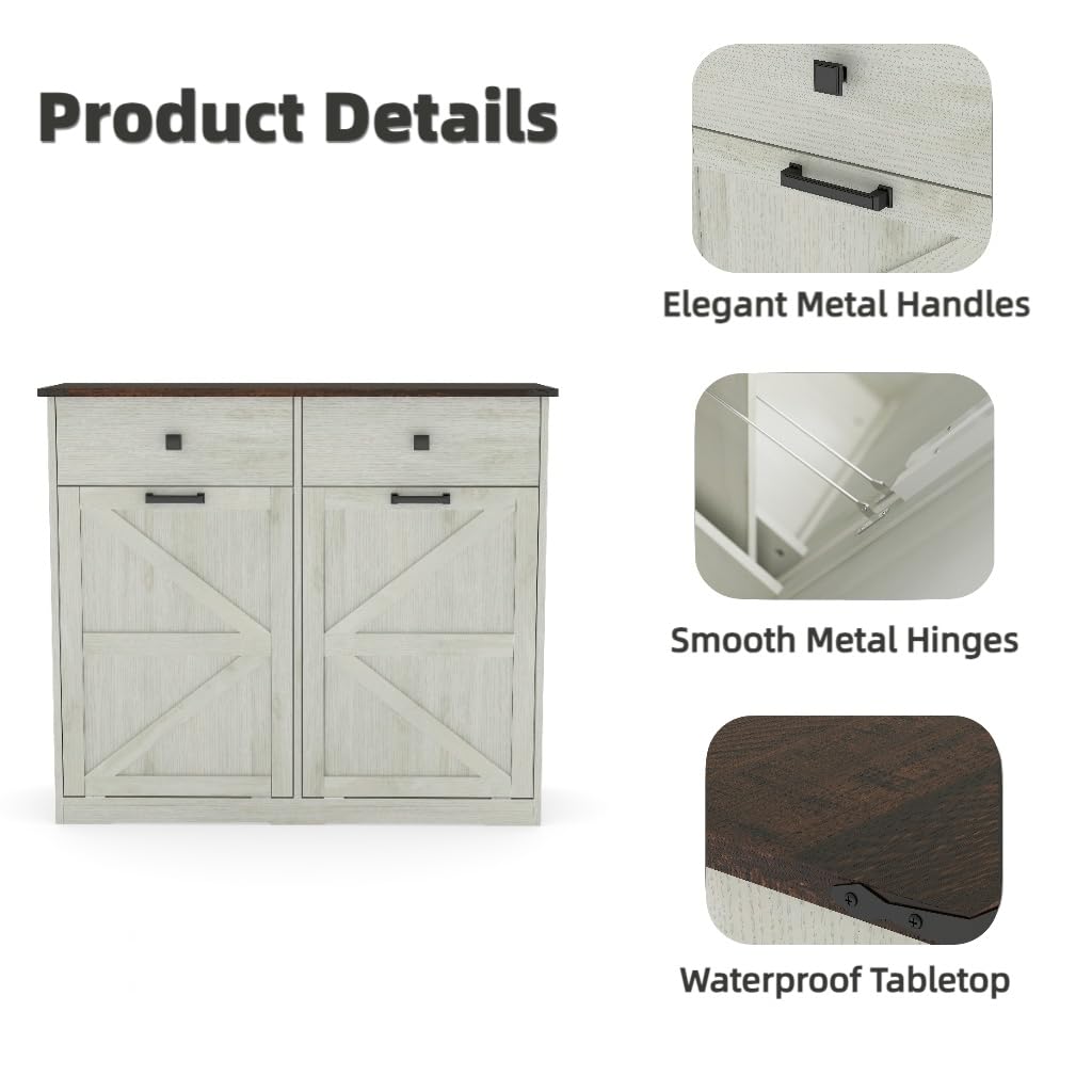 20 Gallon Double Tilt-Out Trash Can Cabinet White E615532