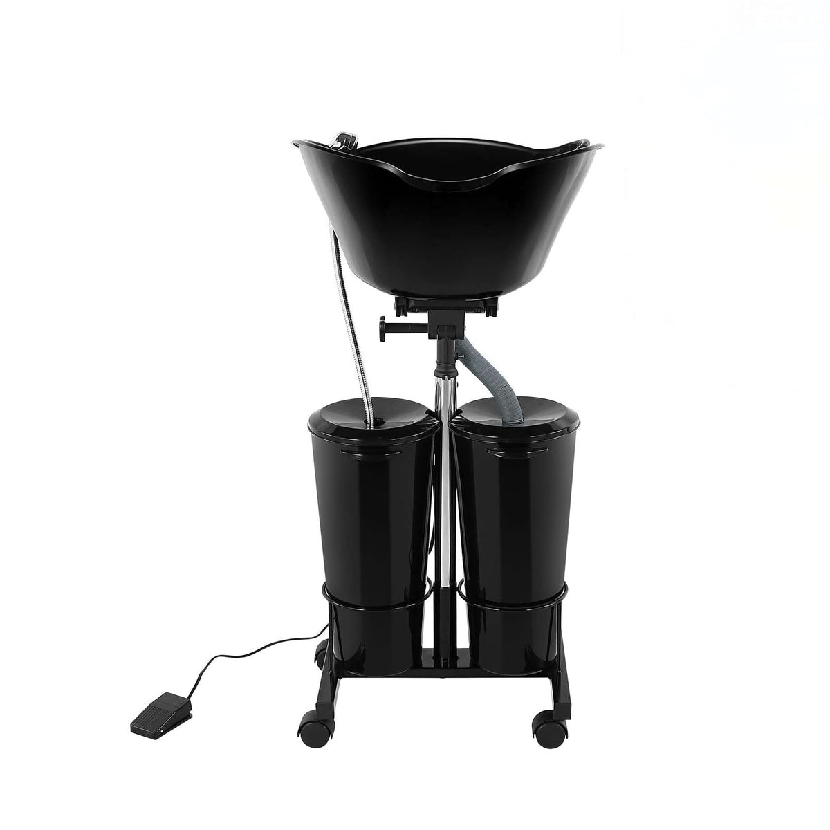 Portable Plastic Shampoo Bowl Unit with 2 Bucket and Drain Hoses Black Z68568