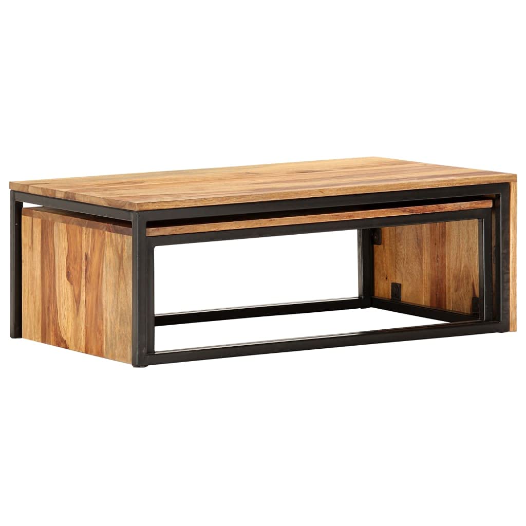 2 pcs Solid Sheesham Wood Nesting Tables Y403345