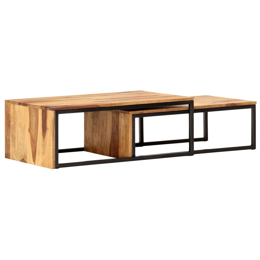 2 pcs Solid Sheesham Wood Nesting Tables Y403345