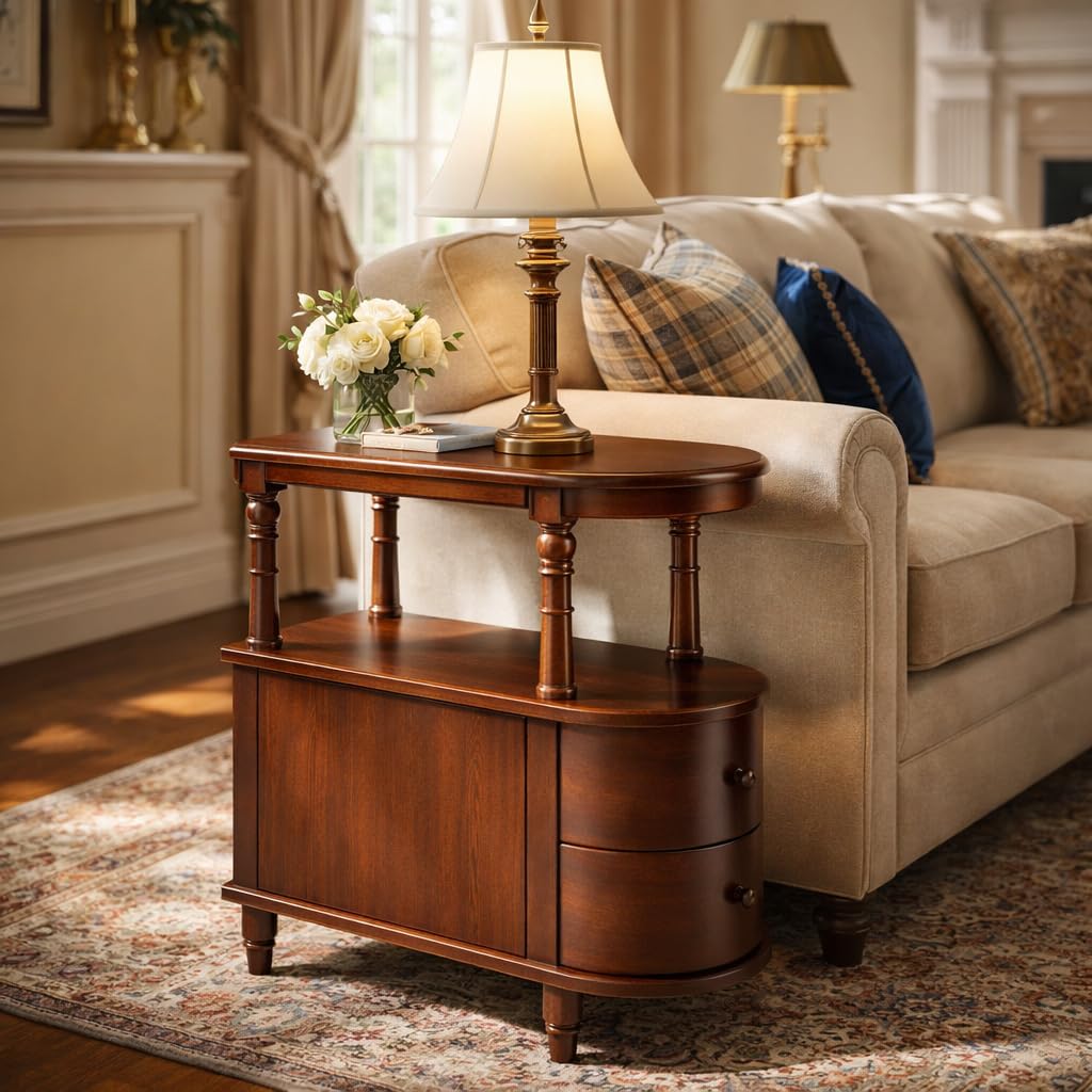 Solid Wood End Table with 2 Drawers B953