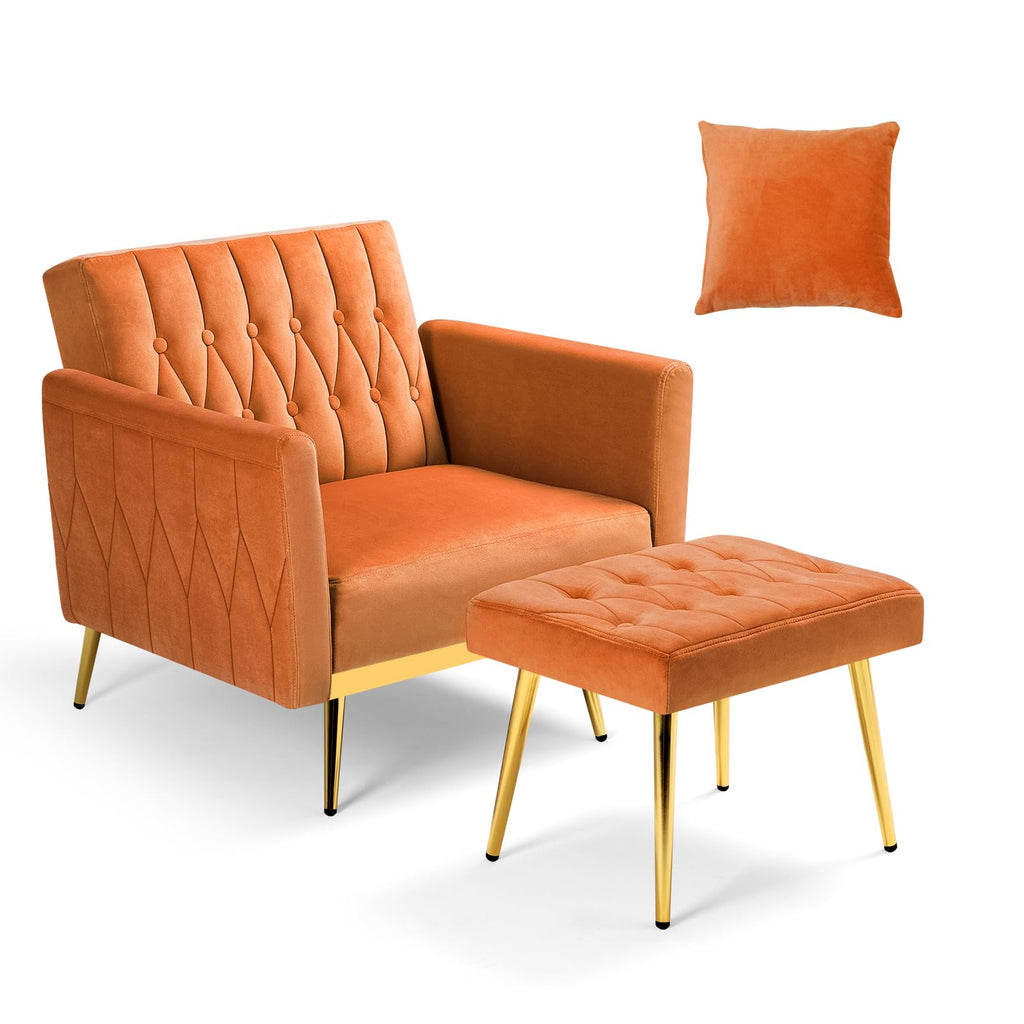 Velvet Accent Chair with Ottoman & Adjustable Backrest C3618