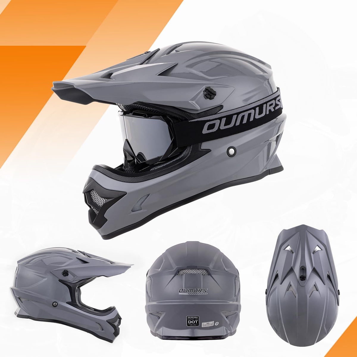Adult ATV Dirt Bike Helmet with Goggles Gloves & Mask Adjustable Sun Visor Motorcycle Off-Road Motocross Downhill Moped MX Gray L T556