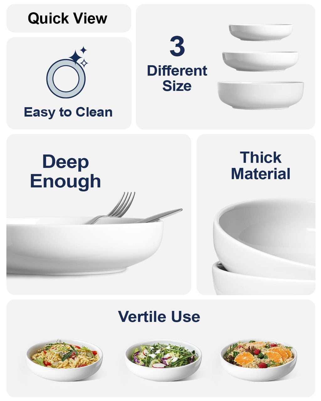 45 oz White Pasta Bowls Set of 4 H861