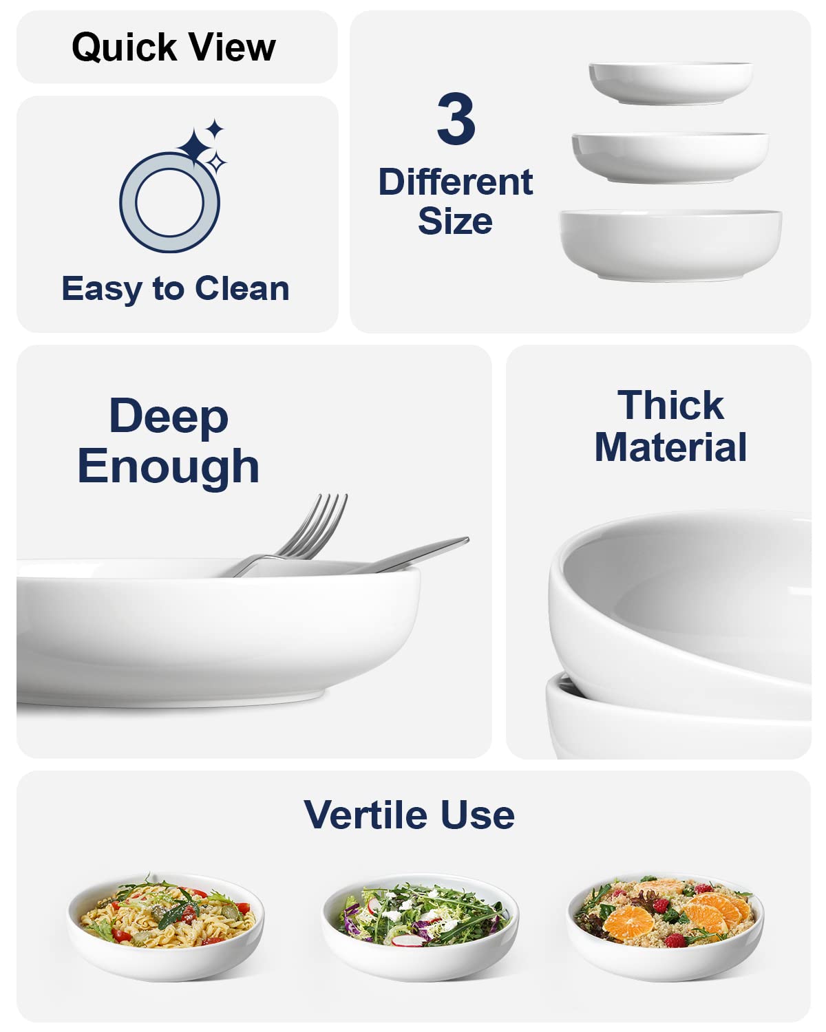 45 oz White Pasta Bowls Set of 4 H861