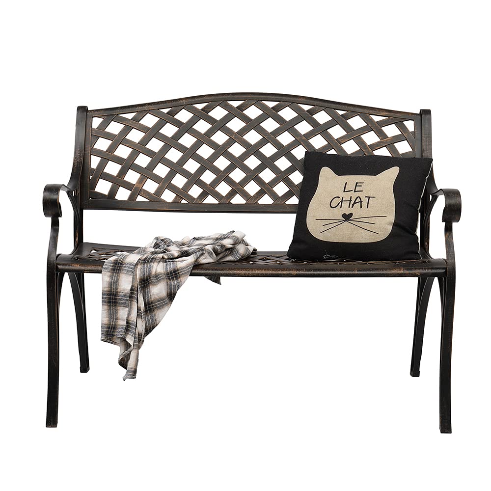 40.5" Antique Black Cast Aluminum Outdoor Bench with Mesh Backrest F733265