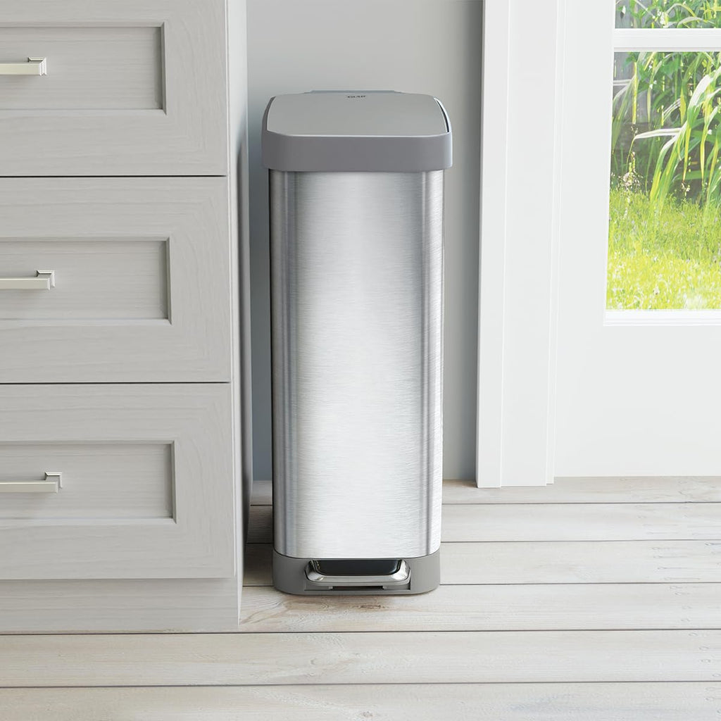 Narrow 12 Gallon Stainless Steel Step Trash Can with Soft Close Lid Z112316