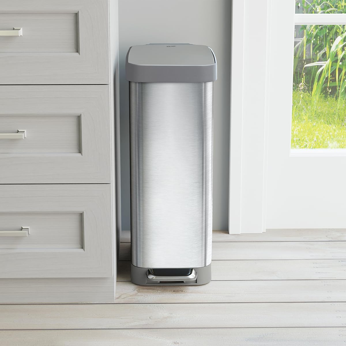 Narrow 12 Gallon Stainless Steel Step Trash Can with Soft Close Lid Z112316