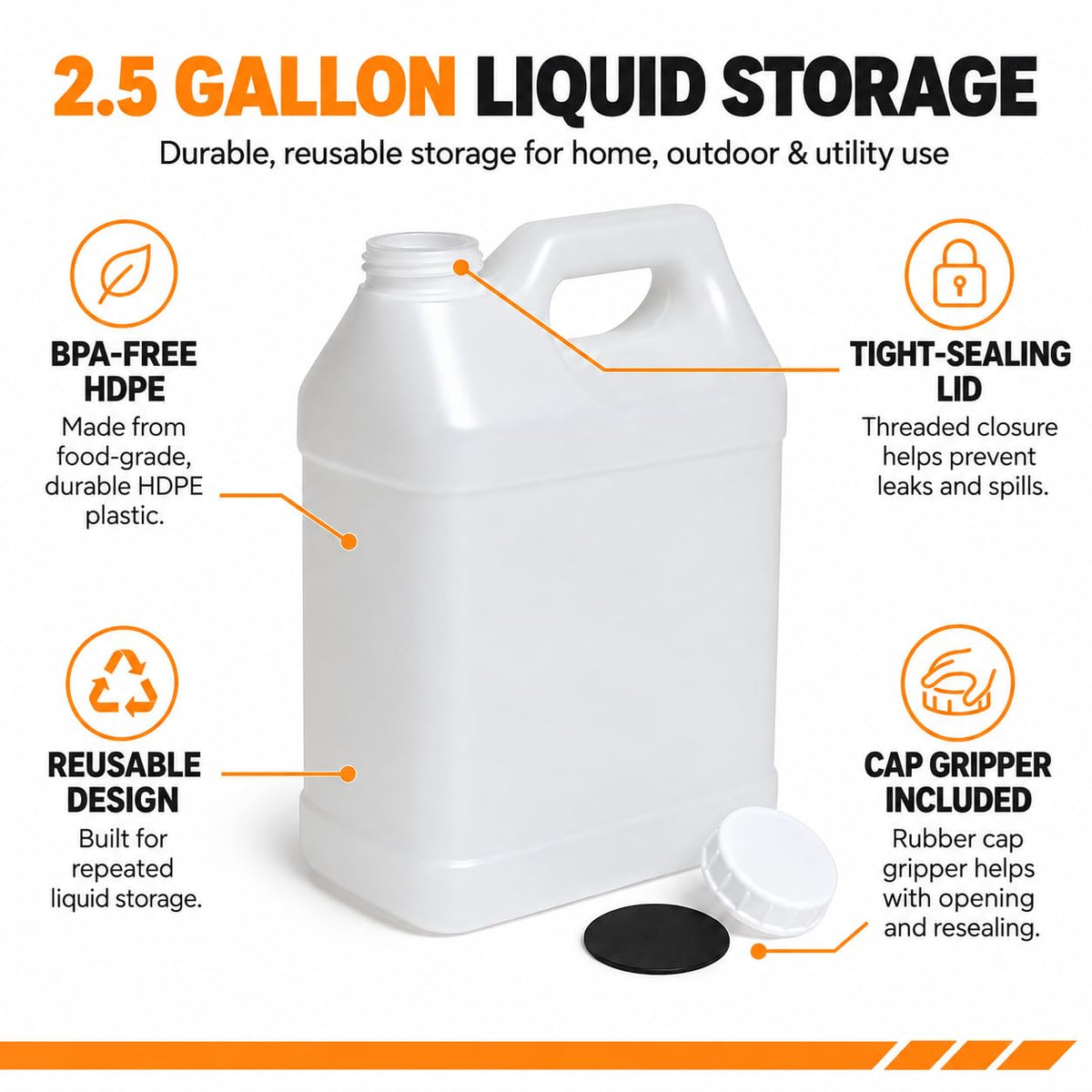2.5 Gallon Reusable Plastic Water Jug with Lid O73568
