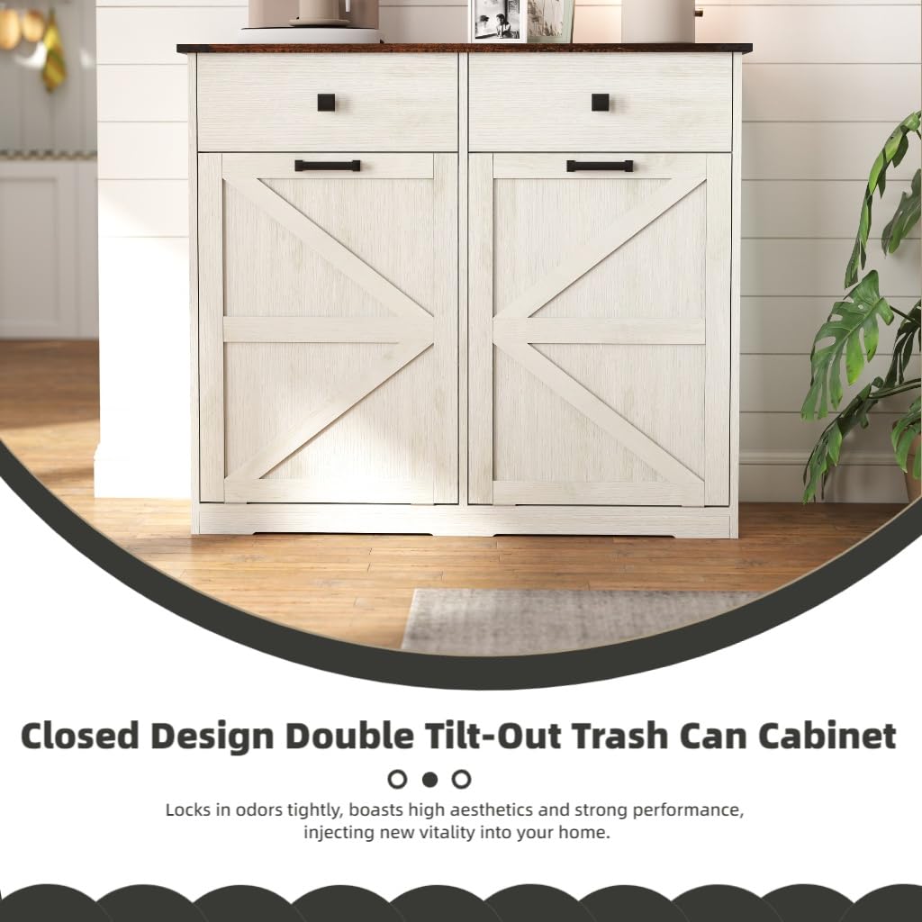 20 Gallon Double Tilt-Out Trash Can Cabinet White E615532