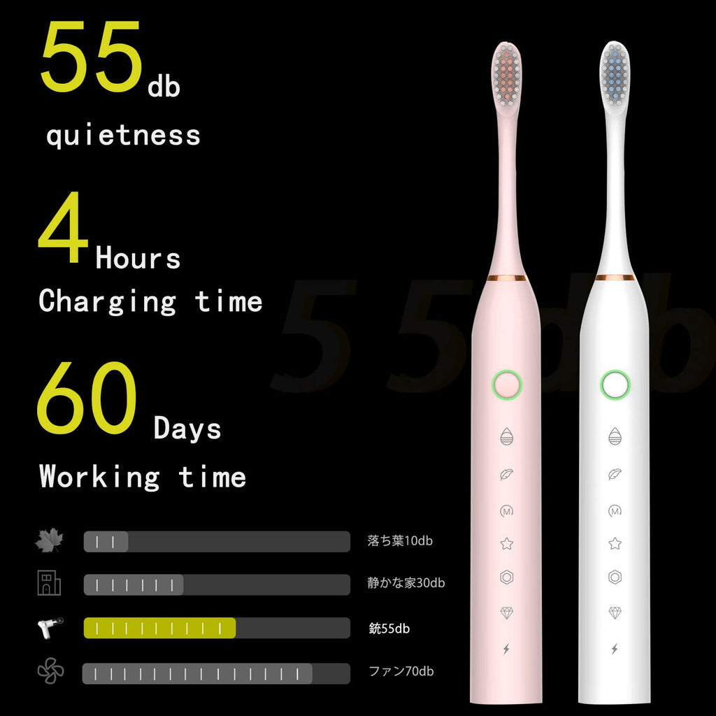 2 Pack Electric Toothbrush with 8 Brush Heads Black+White D27216