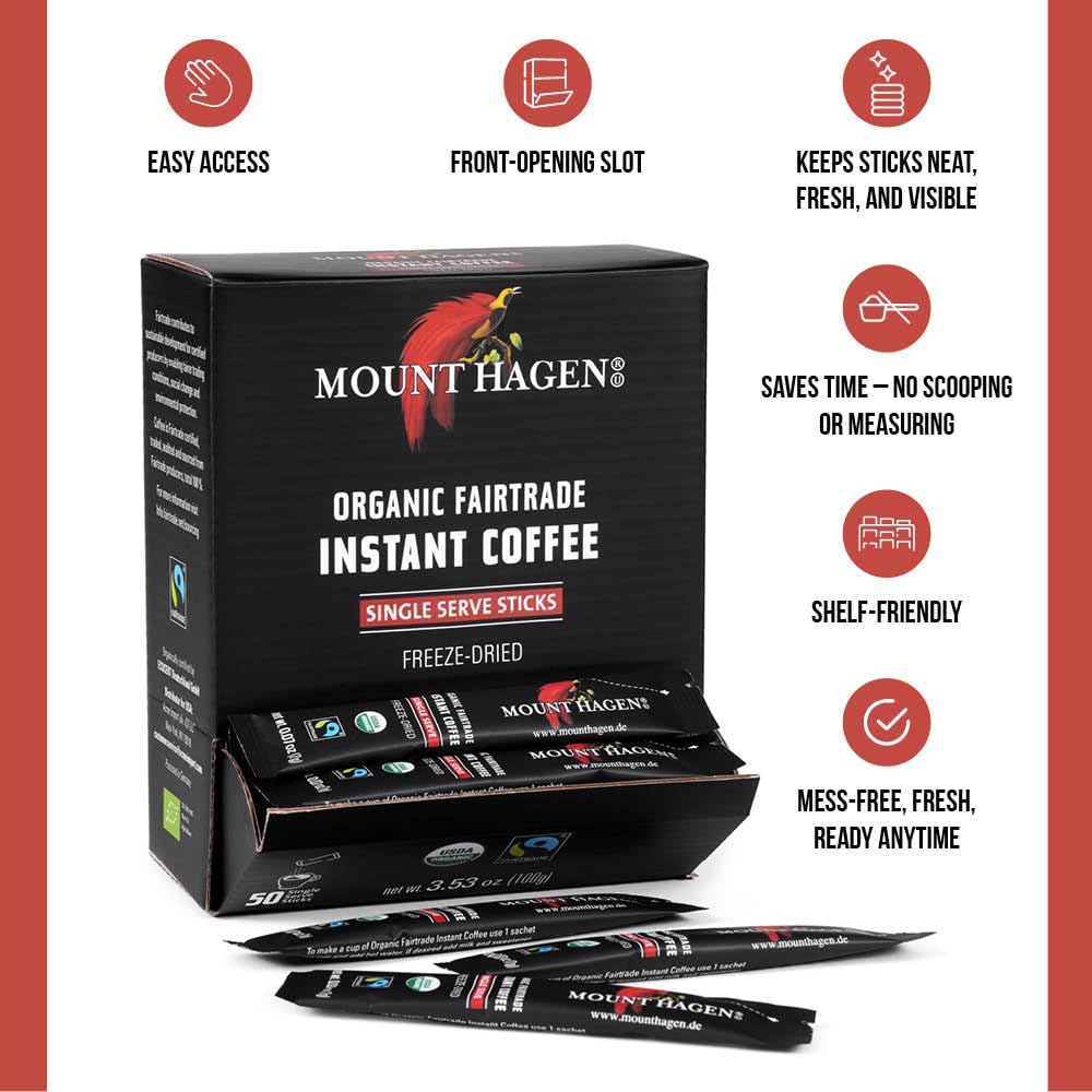 Organic Instant Coffee Packets, 50 Single Serve, Medium Roast J54775