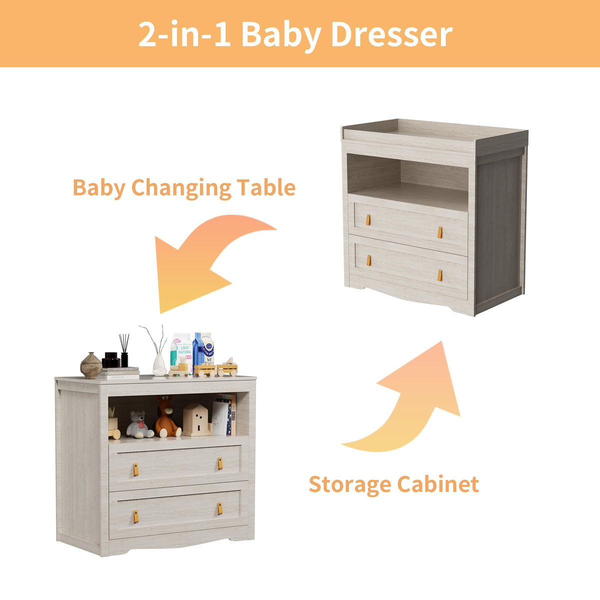 Beige Baby Dresser with Changing Table Top E76571