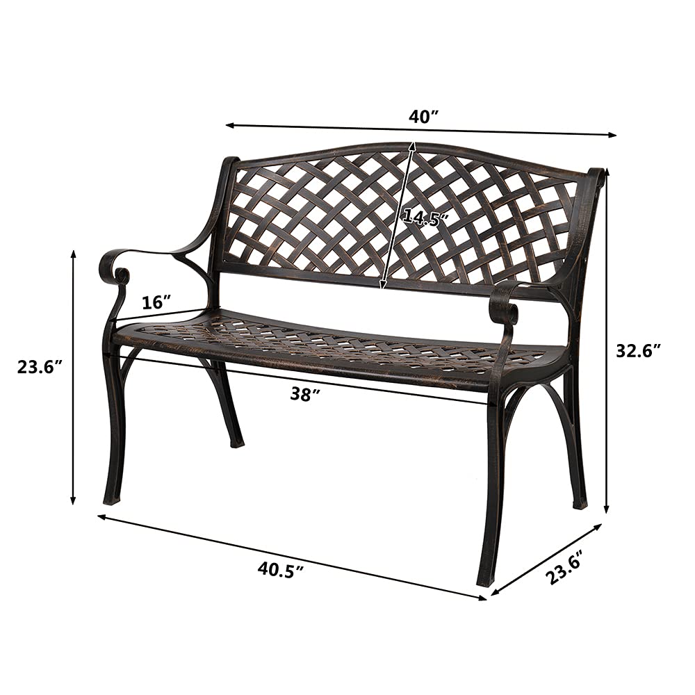 40.5" Antique Black Cast Aluminum Outdoor Bench with Mesh Backrest F733265