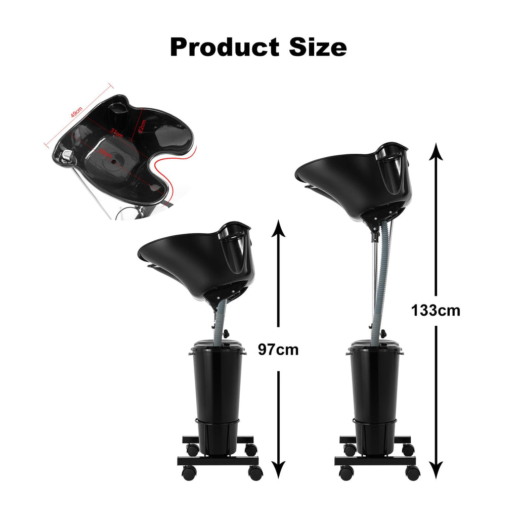 Portable Plastic Shampoo Bowl Unit with 2 Bucket and Drain Hoses Black Z68568