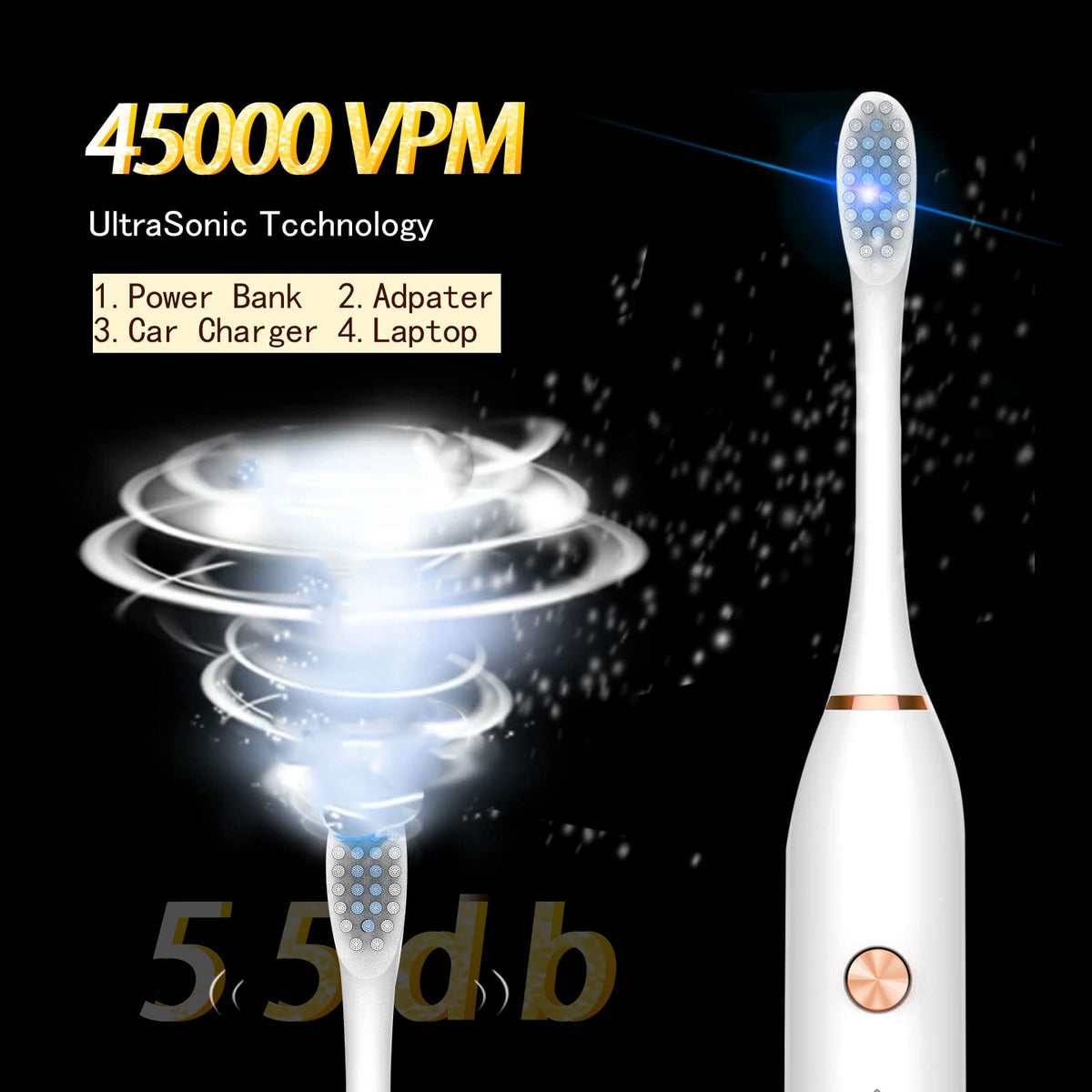 2 Pack Electric Toothbrush with 8 Brush Heads Black+White D27216