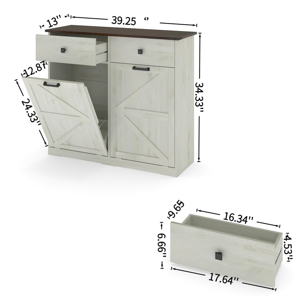 20 Gallon Double Tilt-Out Trash Can Cabinet White E615532