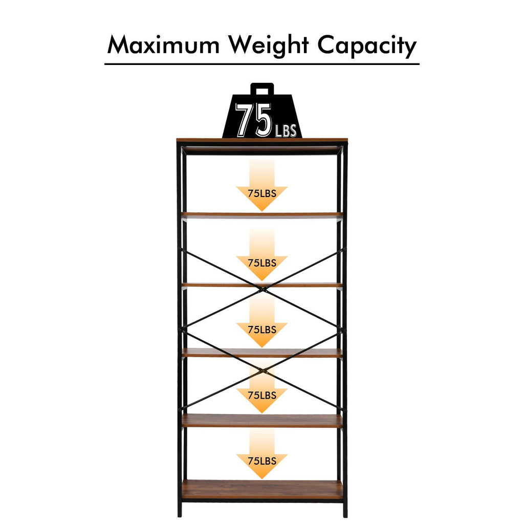 71" Tall 5 Tier Wood and Metal Bookshelf J87966