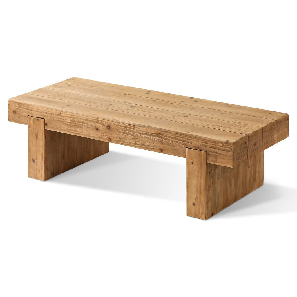 Solid Pine Wood Coffee Table, Rectangular Chunky Block Legs Z27988