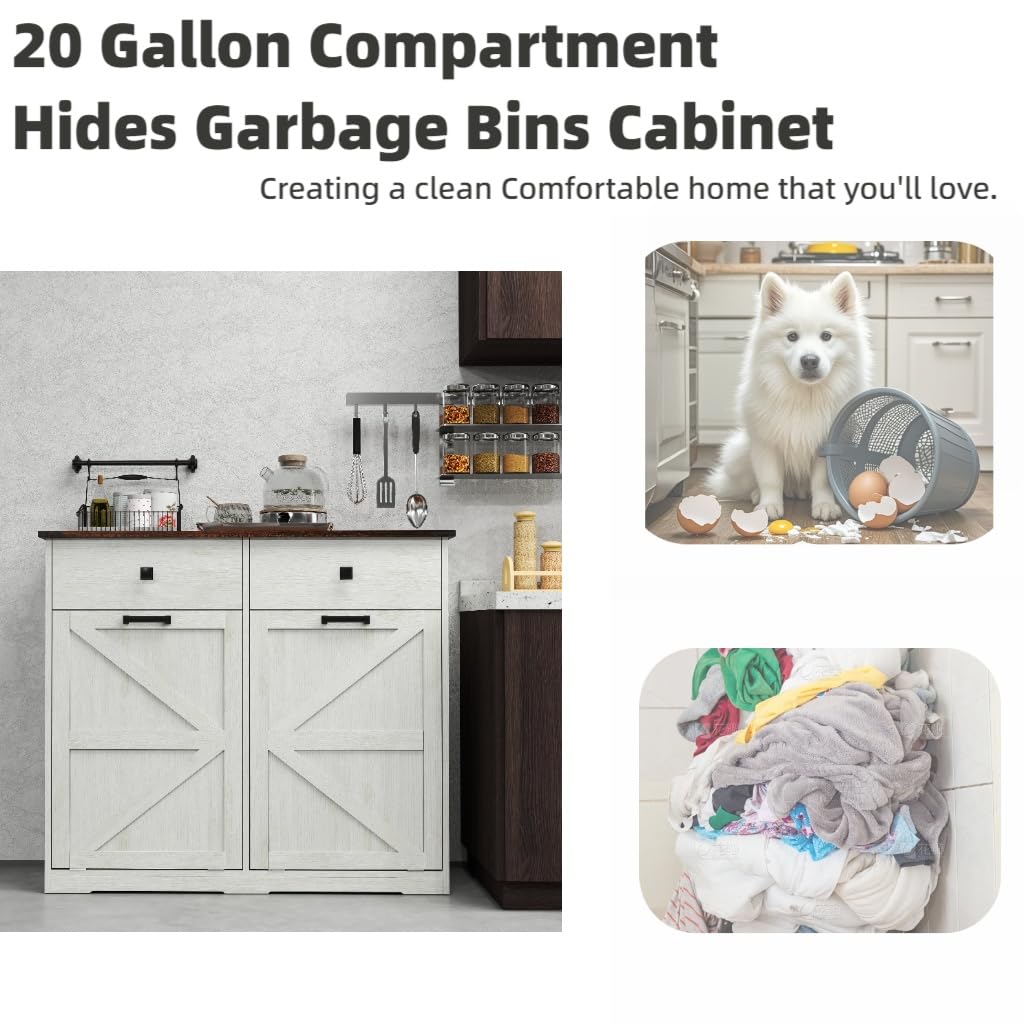 20 Gallon Double Tilt-Out Trash Can Cabinet White E615532