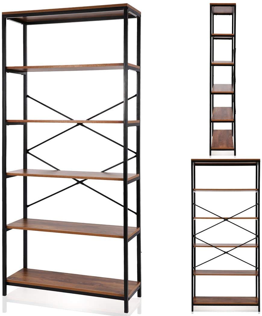 71" Tall 5 Tier Wood and Metal Bookshelf J87966