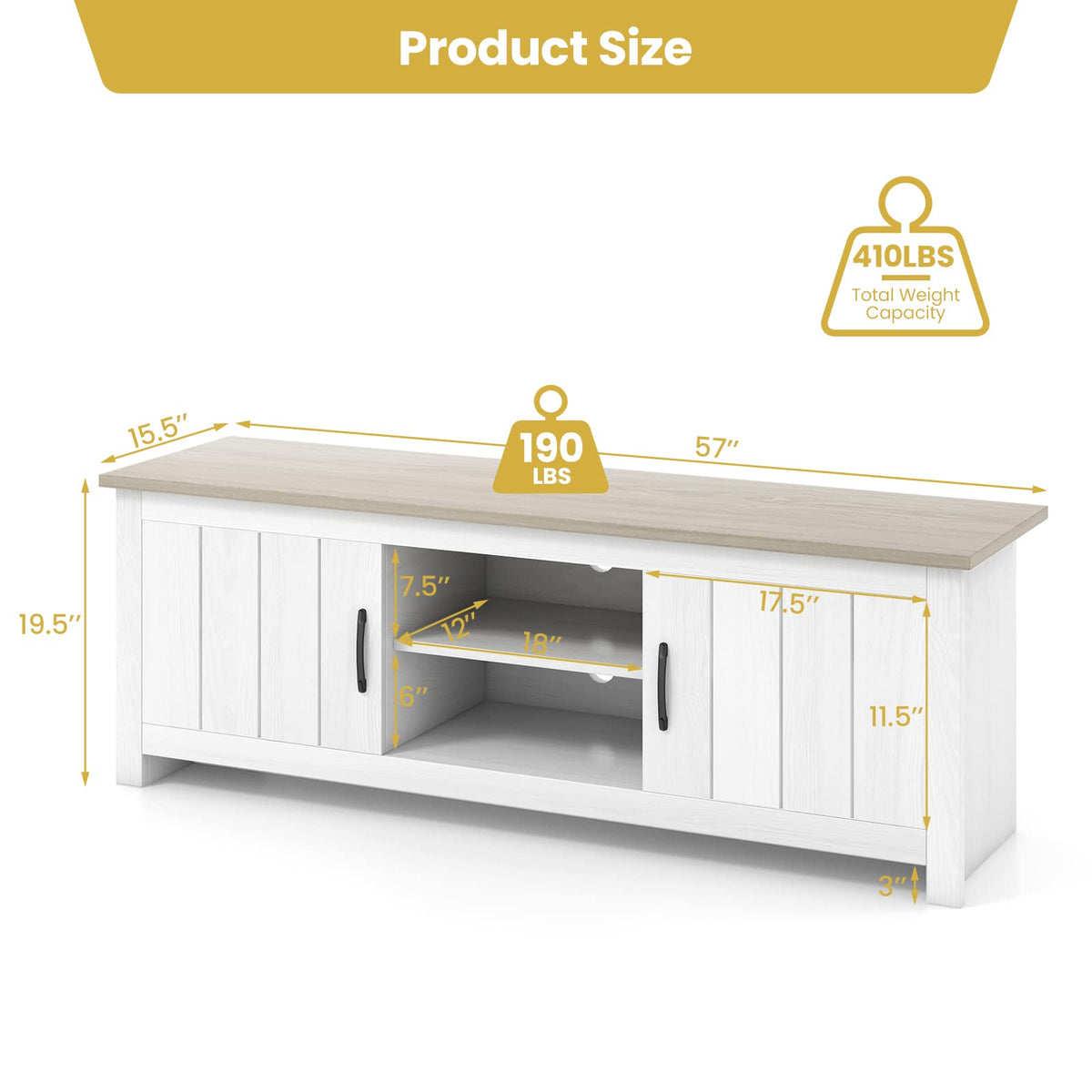 2 Doors TV Stand with 2 Cabinets & Open Shelves U9217