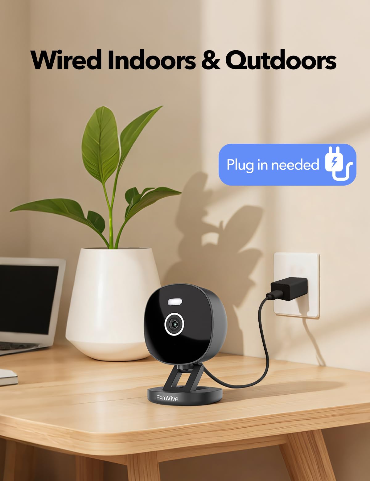 2K Wired Security Camera, Indoor/Outdoor, IP65 Waterproof Color Night Vision, Black V333924