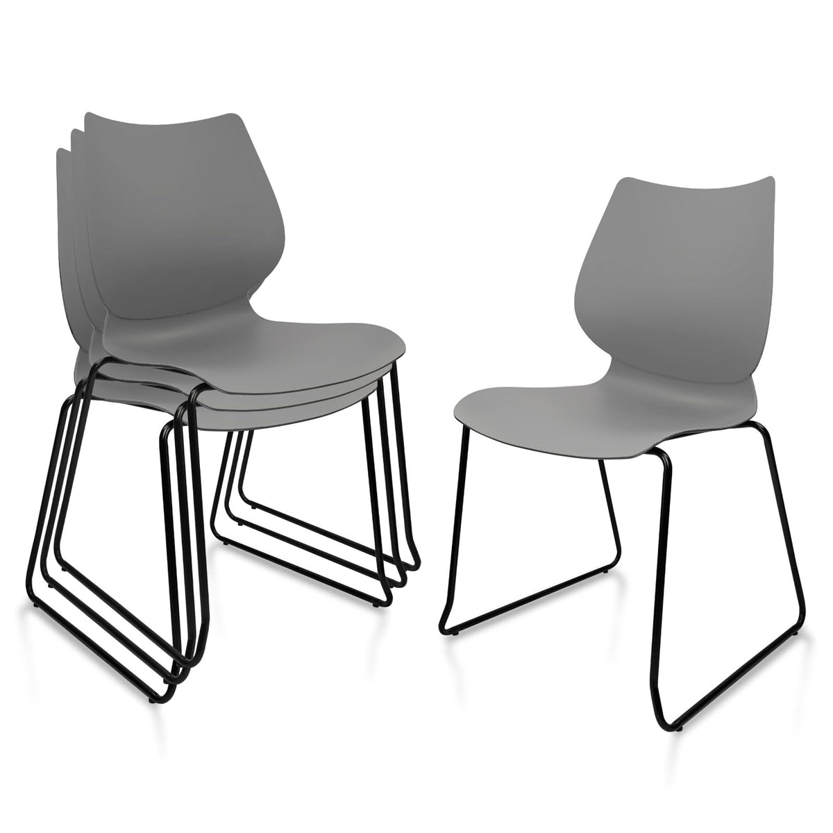 Grey Stacking Chairs with Metal Legs Set of 4 T31119