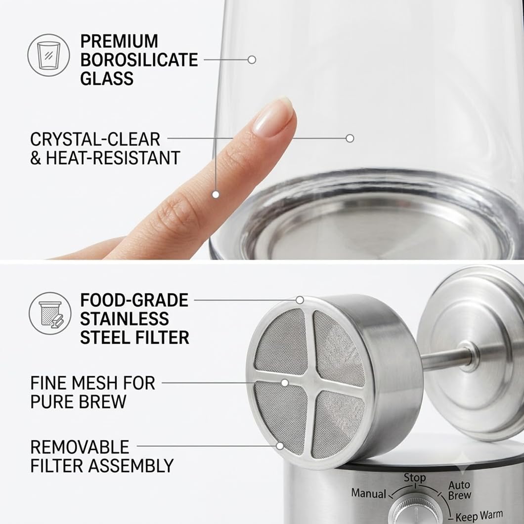 10-Cup Borosilicate Glass Electric Percolator Coffee Pot E65816
