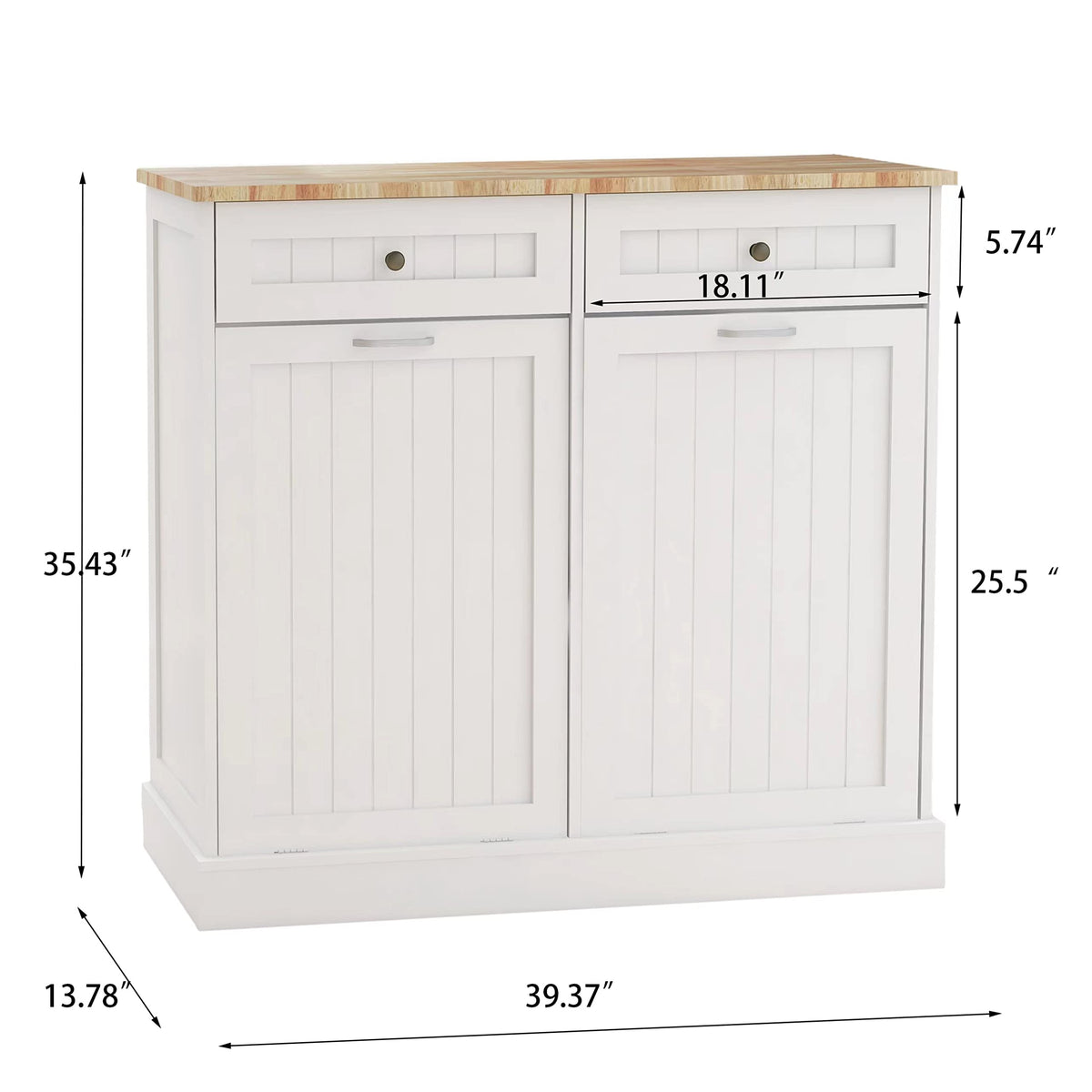 White 20 Gallon Wooden Tilt Out Trash and Recycling Cabinet Y817357