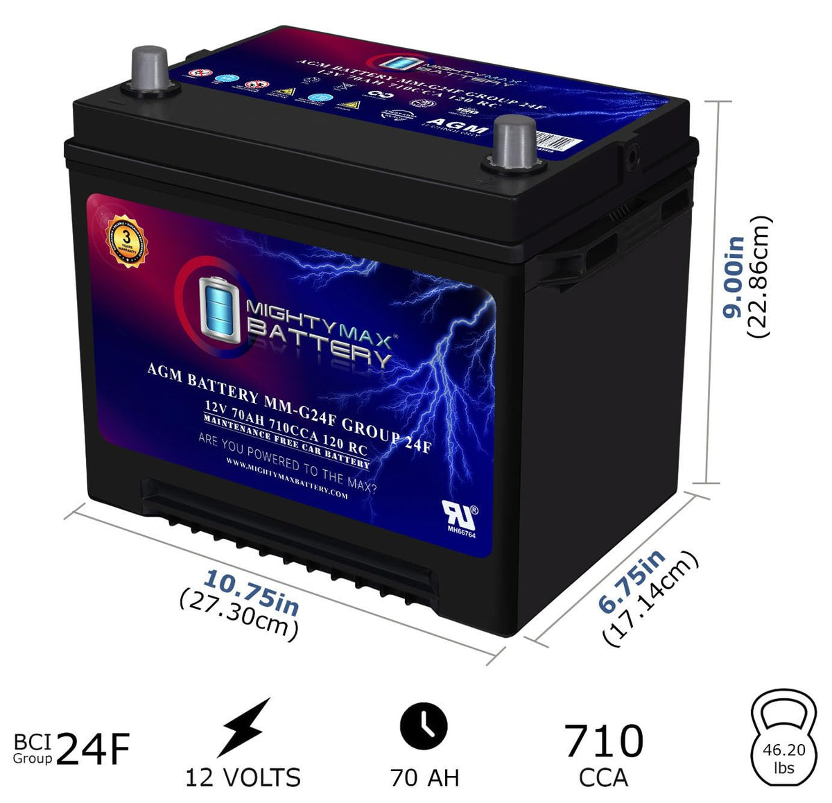12V 70Ah AGM Replacement Battery S998866