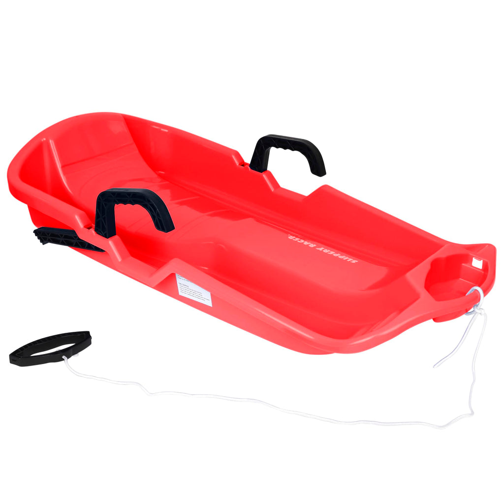Red Flexible Plastic Toboggan Snow Sled with Brake T154