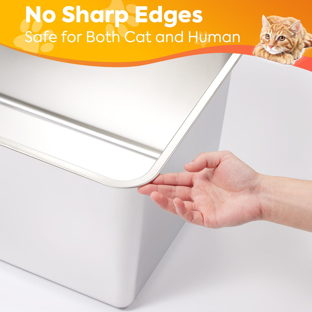 Extra Large Stainless Steel Cat Litter Box with High Sides V561677