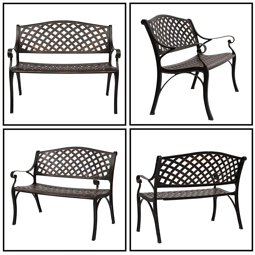 40.5" Antique Black Cast Aluminum Outdoor Bench with Mesh Backrest F733265