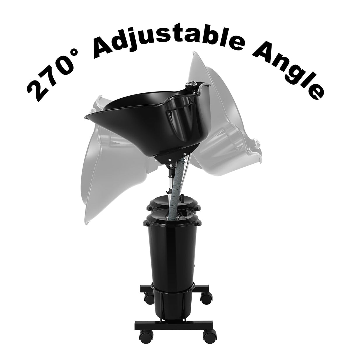 Portable Plastic Shampoo Bowl Unit with 2 Bucket and Drain Hoses Black Z68568