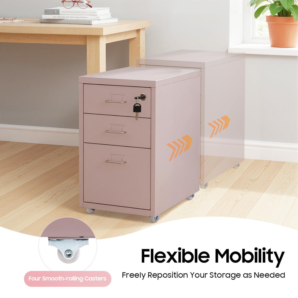 Pink 3 Drawer Metal File Cabinet with Lock O6625