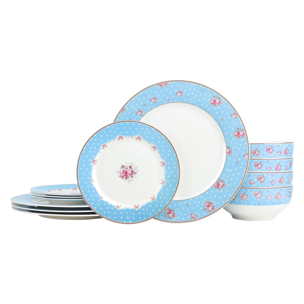 12 Piece Blue Floral Ceramic Dinnerware Set L616