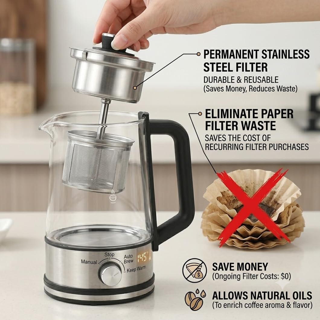 10-Cup Borosilicate Glass Electric Percolator Coffee Pot E65816