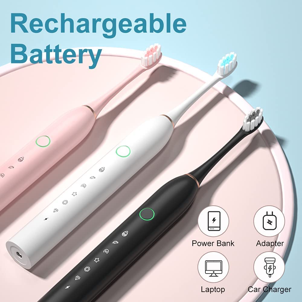 2 Pack Electric Toothbrush with 8 Brush Heads Black+White D27216