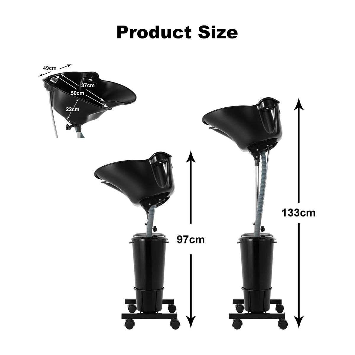 Portable Plastic Shampoo Bowl Unit with 2 Bucket and Drain Hoses Black Z68568