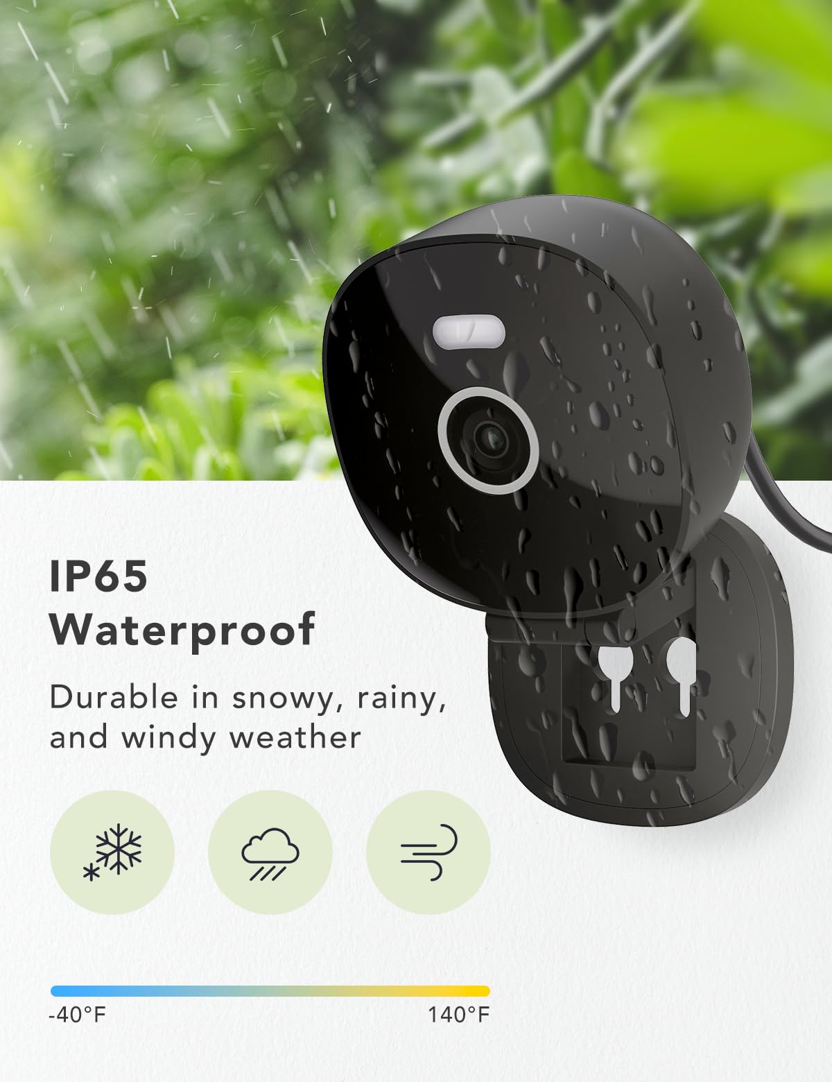 2K Wired Security Camera, Indoor/Outdoor, IP65 Waterproof Color Night Vision, Black V333924
