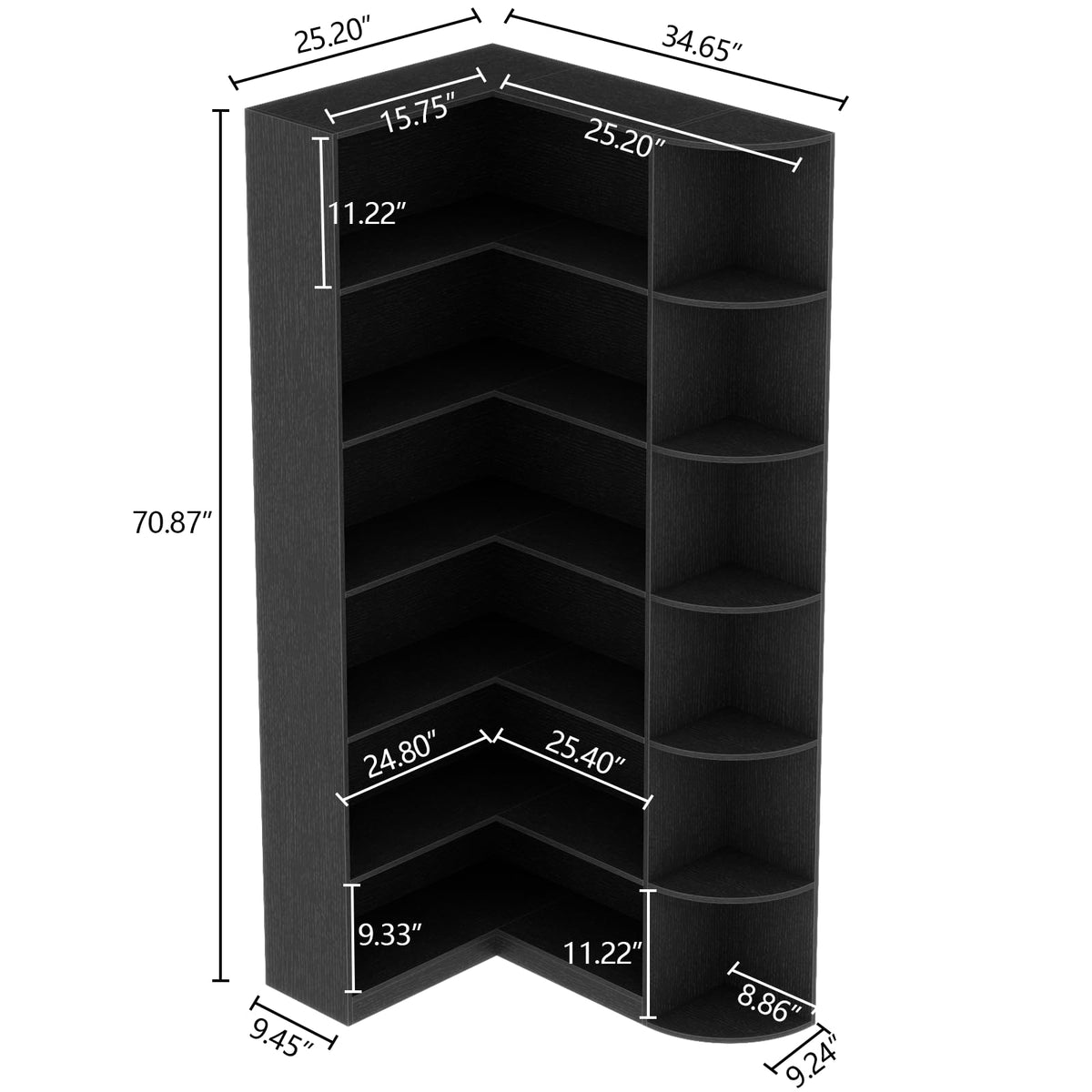 Black 6 Tiers L-Shaped Book Shelf H17785