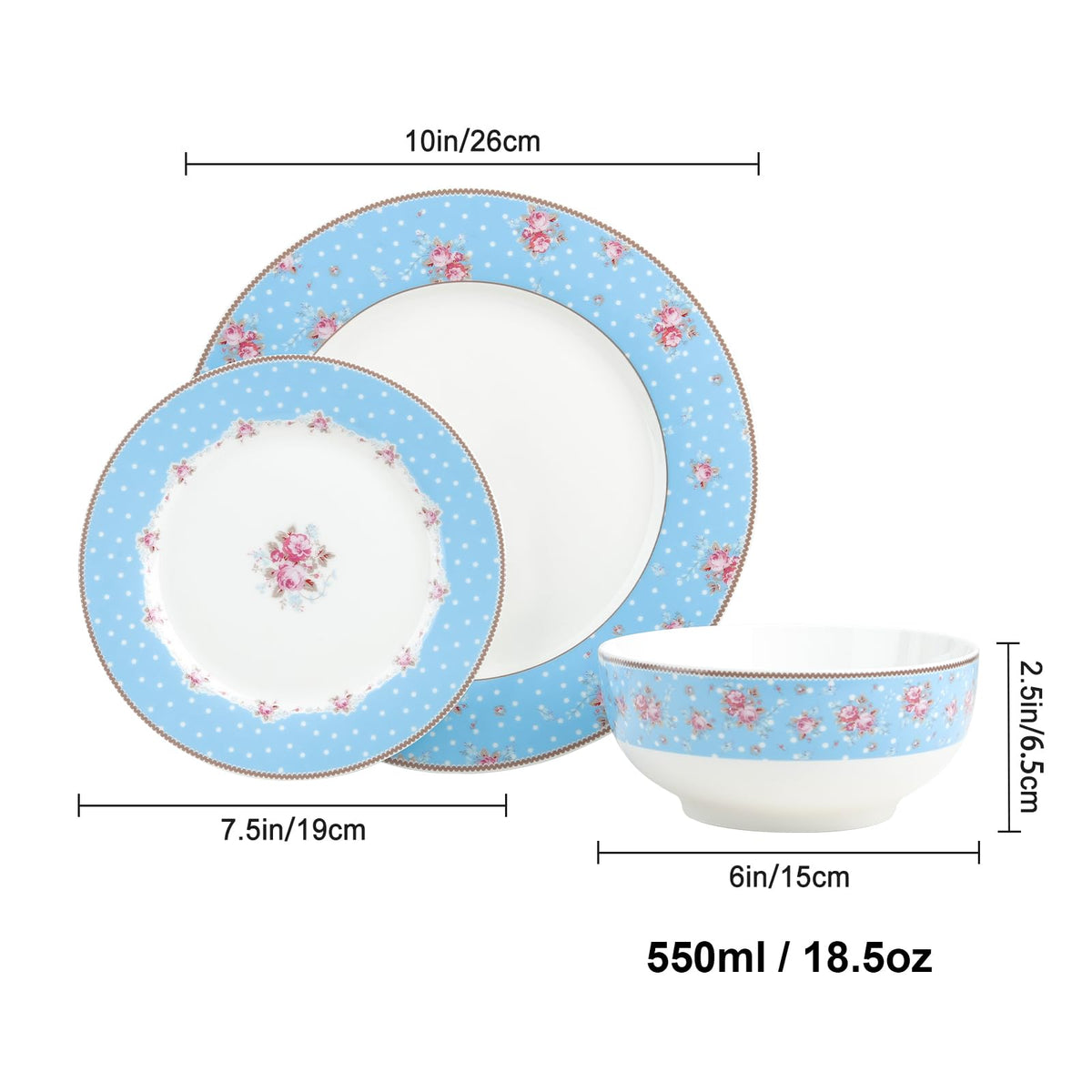 12 Piece Blue Floral Ceramic Dinnerware Set L616