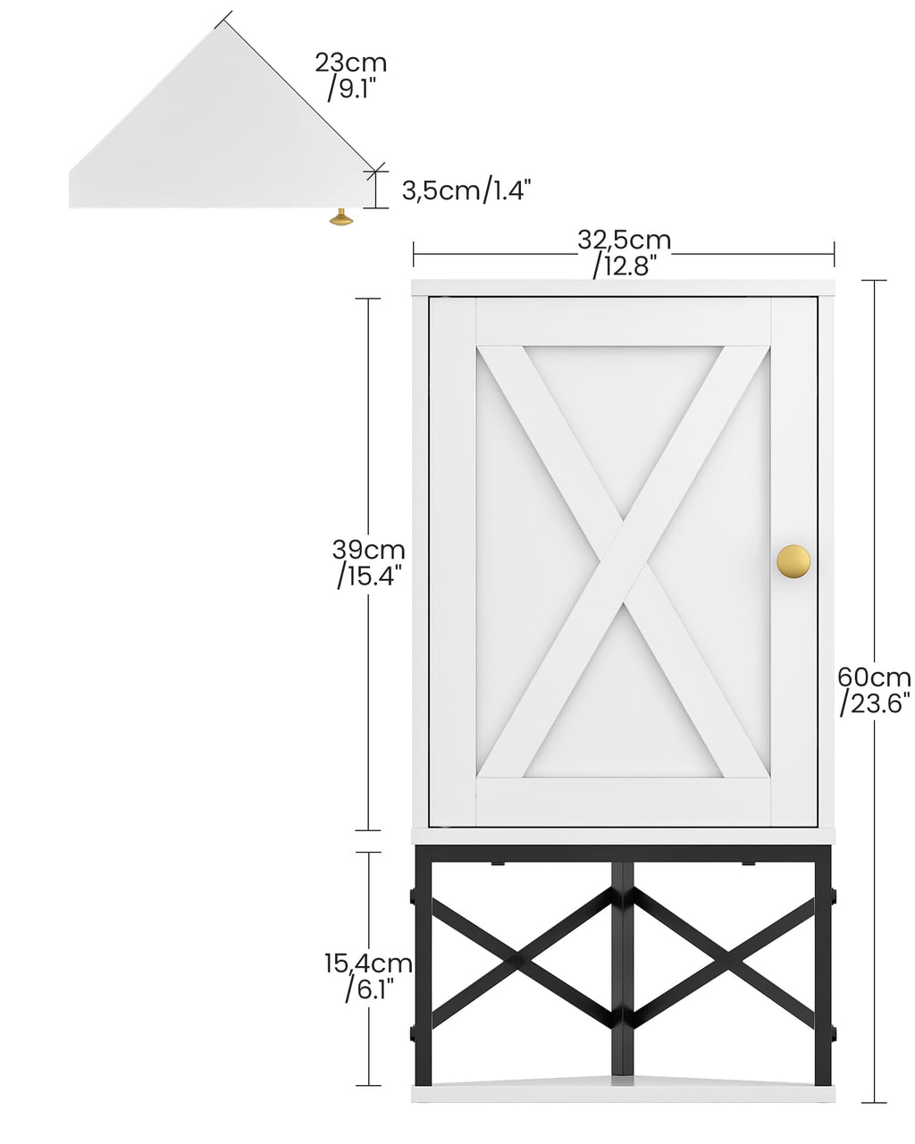 White and Black Corner Wall Cabinet with Adjustable Shelf B19194